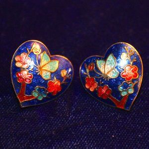 [UNKNOWN] Heart-shaped Earrings with Cherry Blossoms and Butterfly